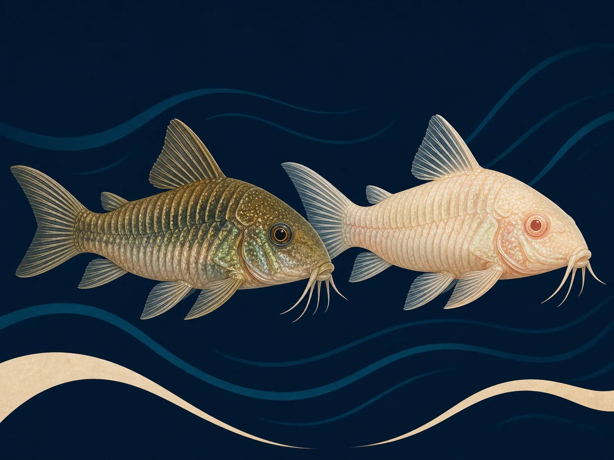 Stylized illustration of Bronze and Albino Cory