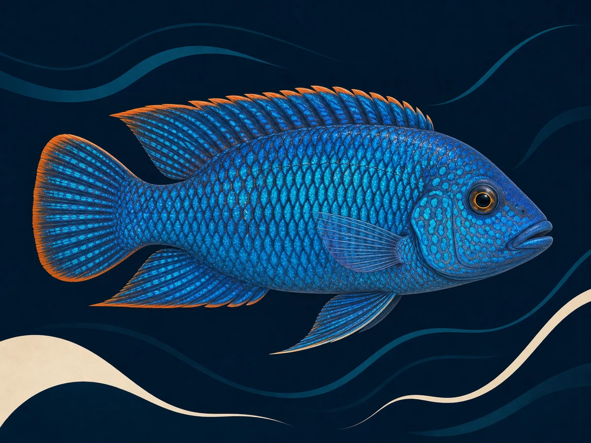 Stylized illustration of Electric Blue Acara