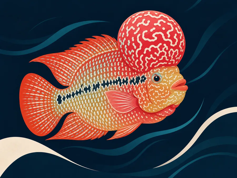 Illustrated Super Red Dragon Flowerhorn