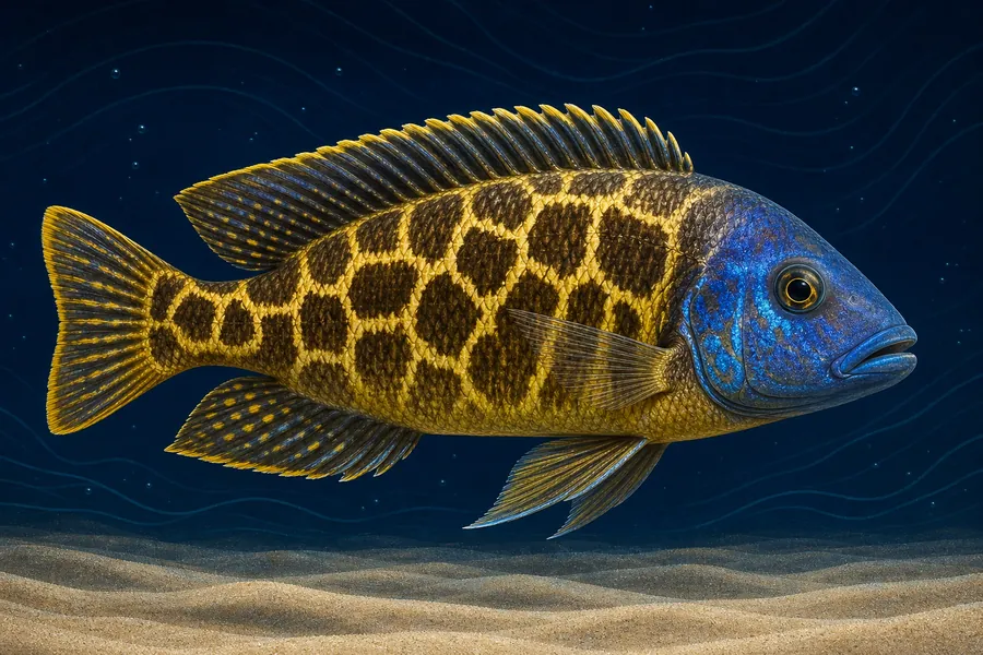 Adult male Giraffe Cichlid, Nimbochromis venustus, illustration