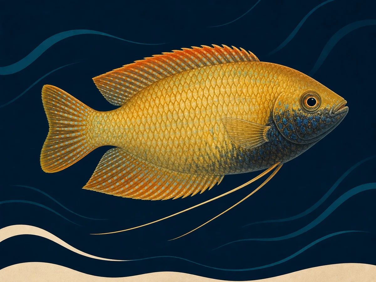Stylized illustration of Honey Gourami